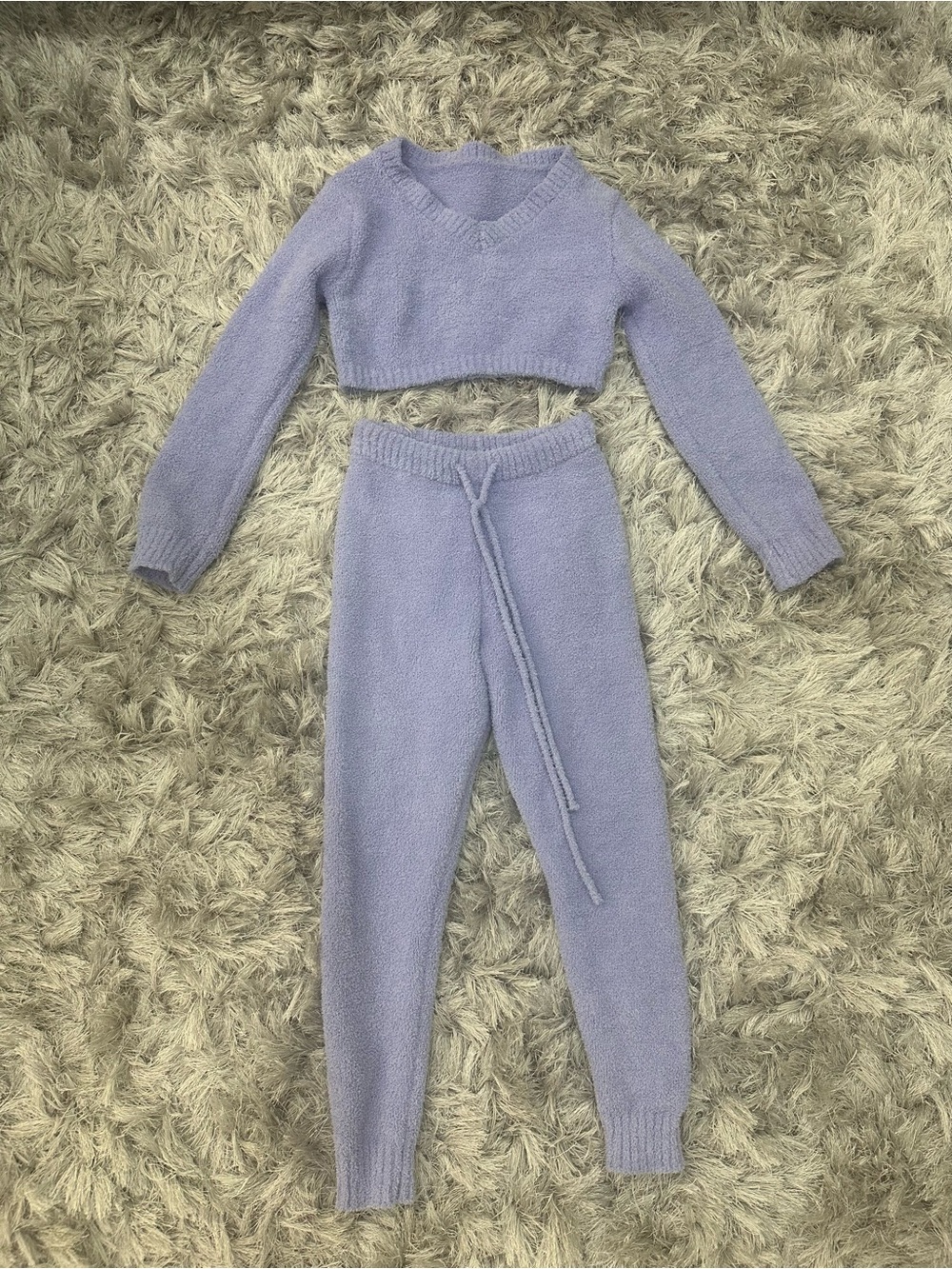 Cozy Lavender Knit Crop Sweater & Jogger Set